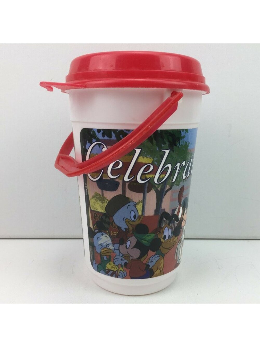 Disneyland Souvenir Popcorn Bucket Celebrate Toon Tunes White Red Mickey Goofy